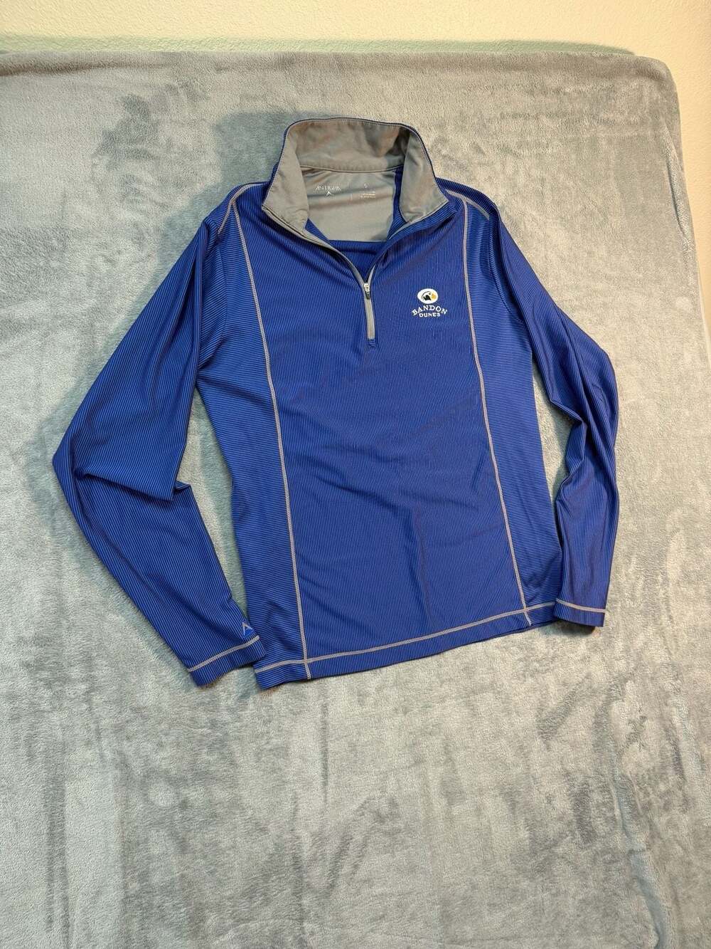 Small Antigua Bandon Dunes Golf Resort 1/4 Zip Pullover Blue Striped Long Sleeve